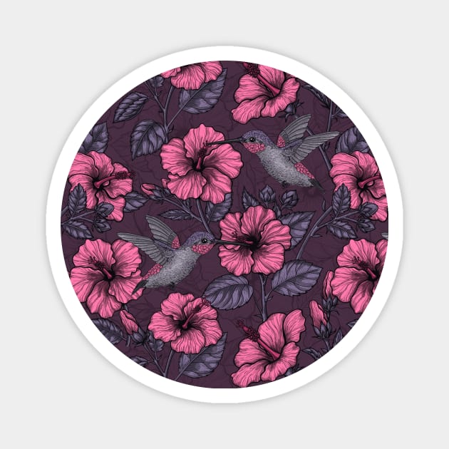 Night tropical garden pink and violet Magnet by katerinamk